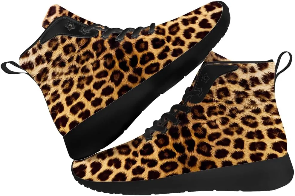 Leopard Shoes for Women Cheetah Skin High Top Sneakers Brown Shoes Gifts for Girlfriend Mom