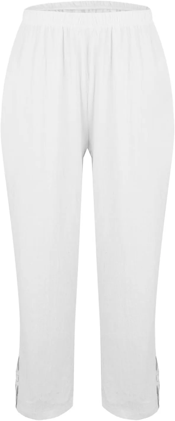 Linen Pants for Women 2025 Summer Waist Elastic Straight Leg Lounge Boho Pant Casual Loose Beach Trousers with Pockets