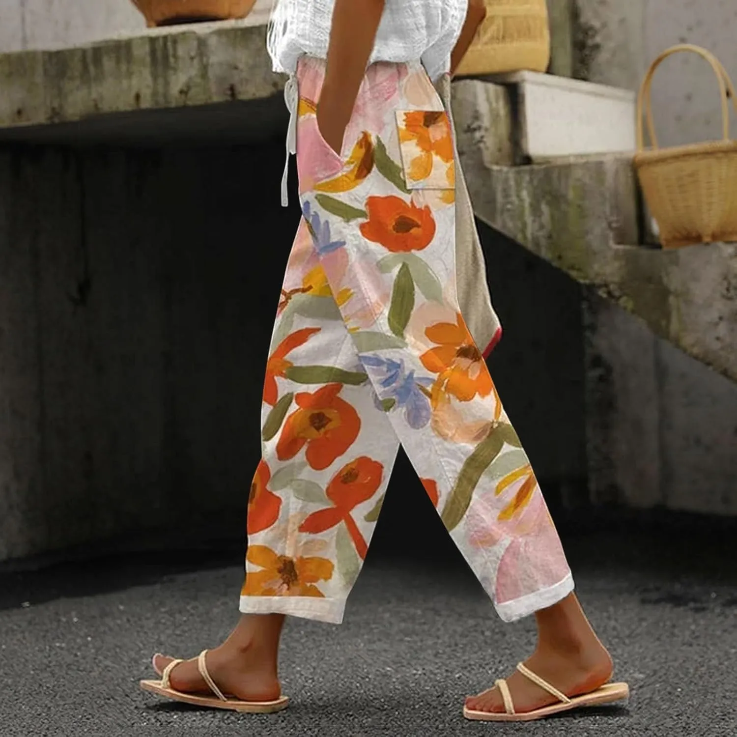 Linen Pants Women Summer Casual Drawstring Pants Petite Linen Pants for Women White Trouser Pants for Women Linen