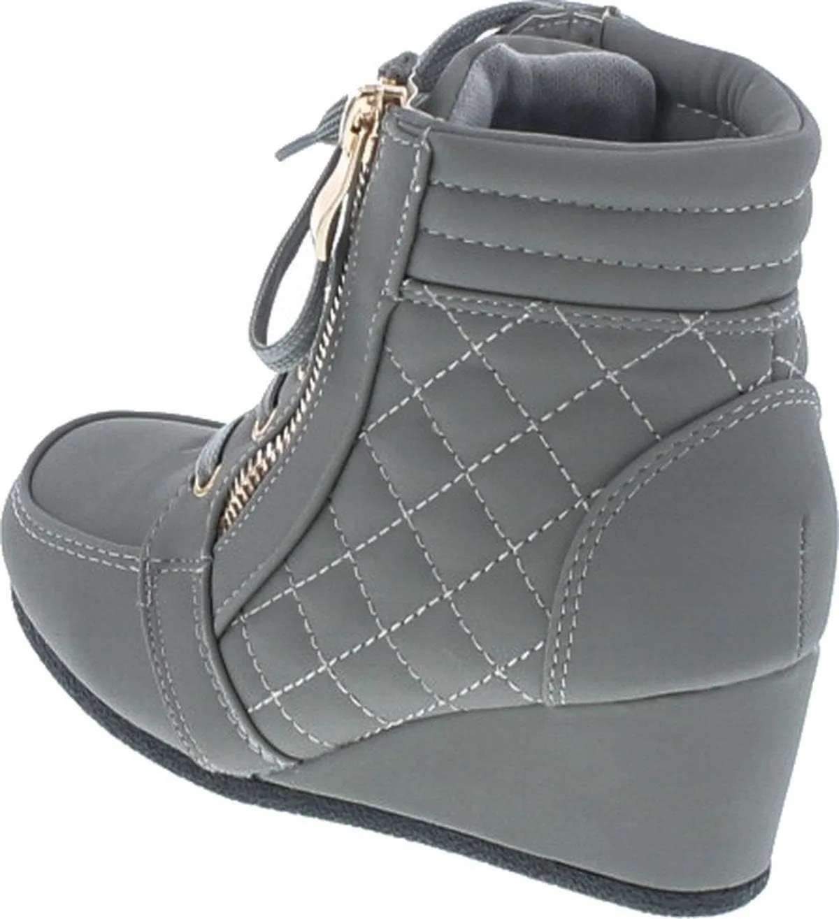 Link Peggy-63K Children Girl's Wedge Heel Lace Up Diamond Shape Quilted Sneakers