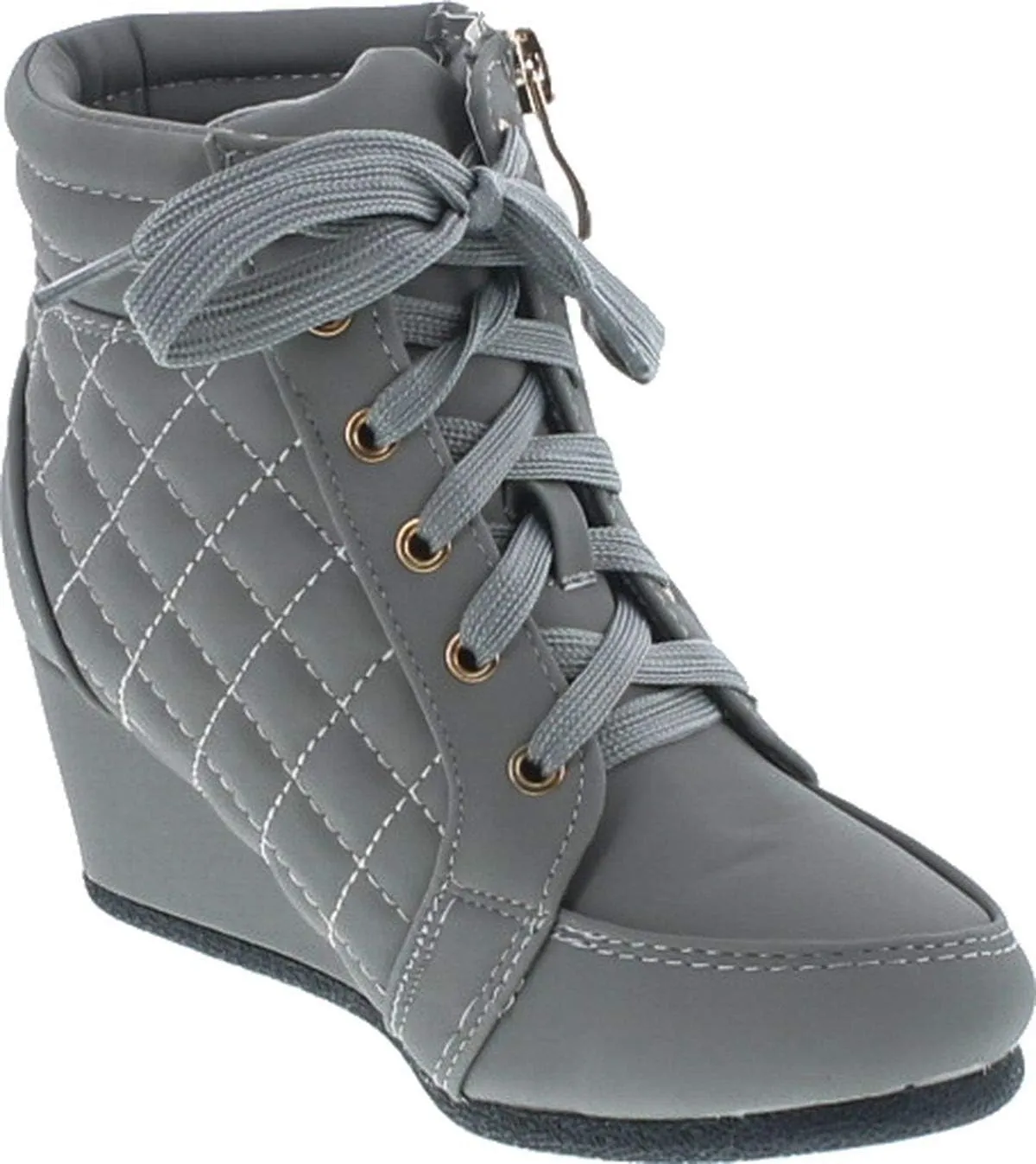 Link Peggy-63K Children Girl's Wedge Heel Lace Up Diamond Shape Quilted Sneakers