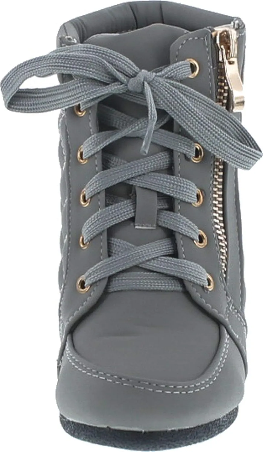 Link Peggy-63K Children Girl's Wedge Heel Lace Up Diamond Shape Quilted Sneakers