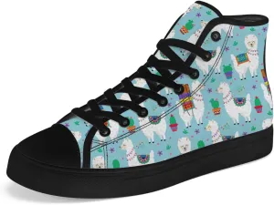 Llama High Top Canvas Shoes for Men Women Alpaca High Top Sneakers Sheep Shoes Gifts for Boyfriend Girlfriend