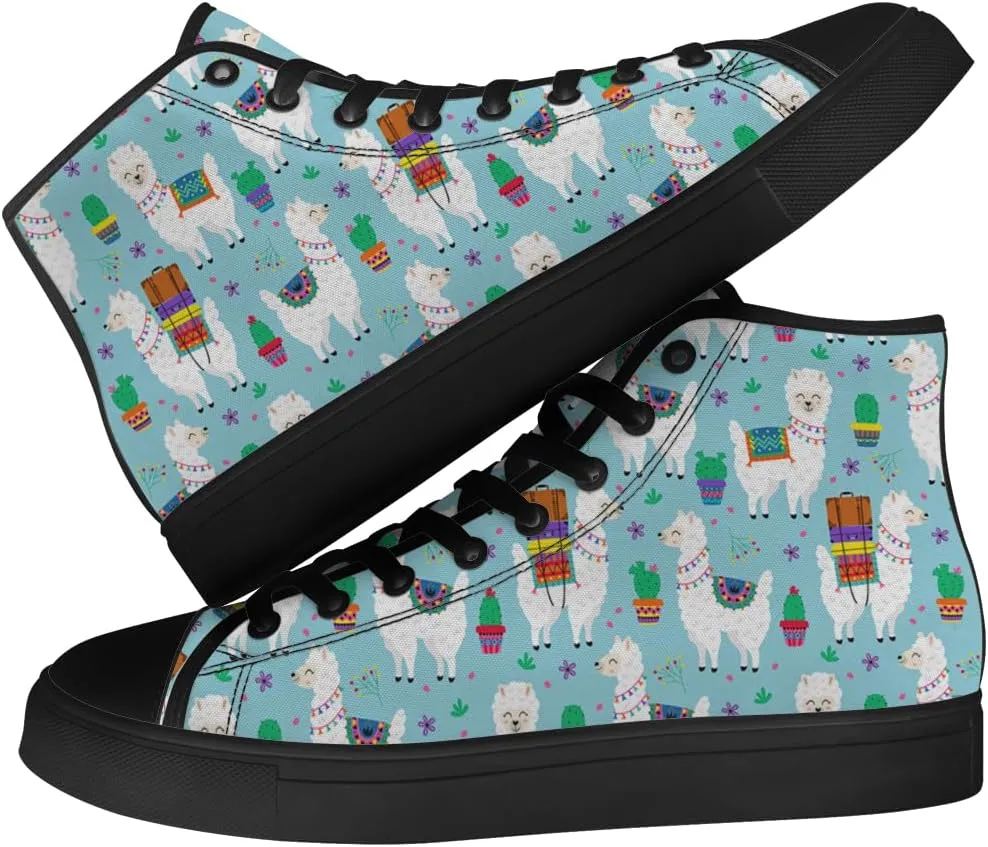 Llama High Top Canvas Shoes for Men Women Alpaca High Top Sneakers Sheep Shoes Gifts for Boyfriend Girlfriend