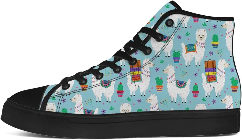 Llama High Top Canvas Shoes for Men Women Alpaca High Top Sneakers Sheep Shoes Gifts for Boyfriend Girlfriend