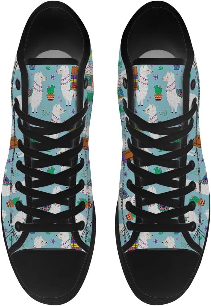 Llama High Top Canvas Shoes for Men Women Alpaca High Top Sneakers Sheep Shoes Gifts for Boyfriend Girlfriend