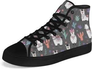 Llama High Top Canvas Shoes for Men Women Alpaca High Top Sneakers Sheep Shoes Gifts for Boyfriend Girlfriend