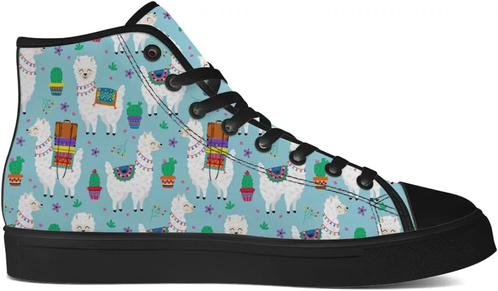 Llama High Top Canvas Shoes for Men Women Alpaca High Top Sneakers Sheep Shoes Gifts for Boyfriend Girlfriend