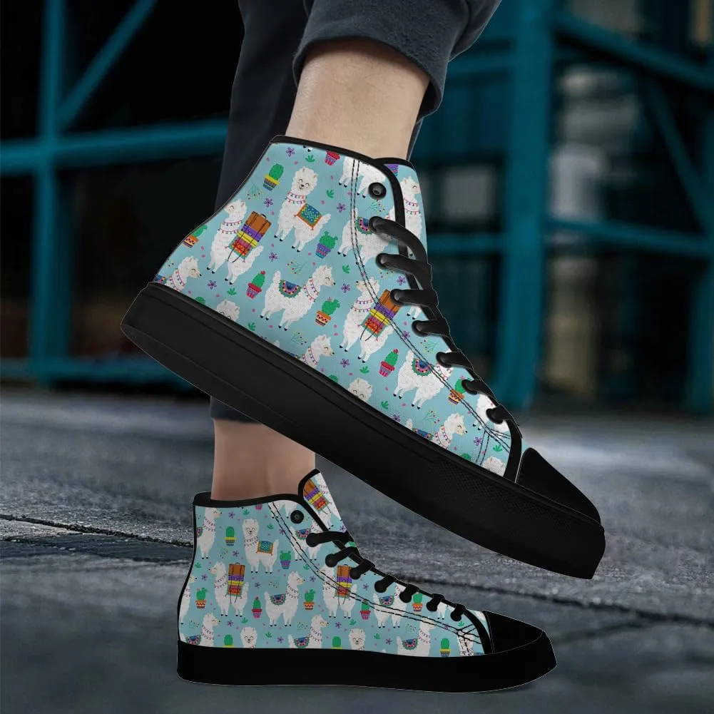 Llama High Top Canvas Shoes for Men Women Alpaca High Top Sneakers Sheep Shoes Gifts for Boyfriend Girlfriend