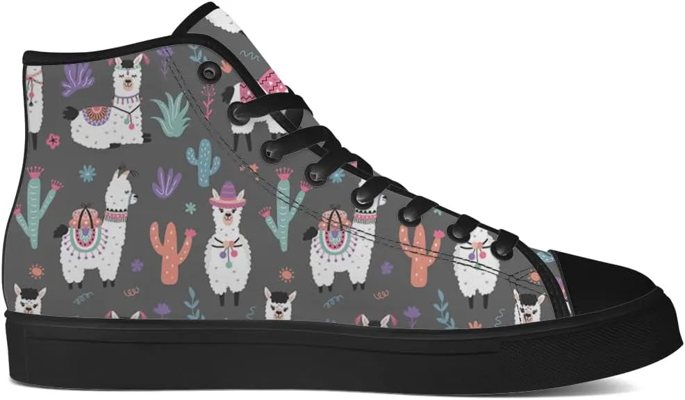 Llama High Top Canvas Shoes for Men Women Alpaca High Top Sneakers Sheep Shoes Gifts for Boyfriend Girlfriend