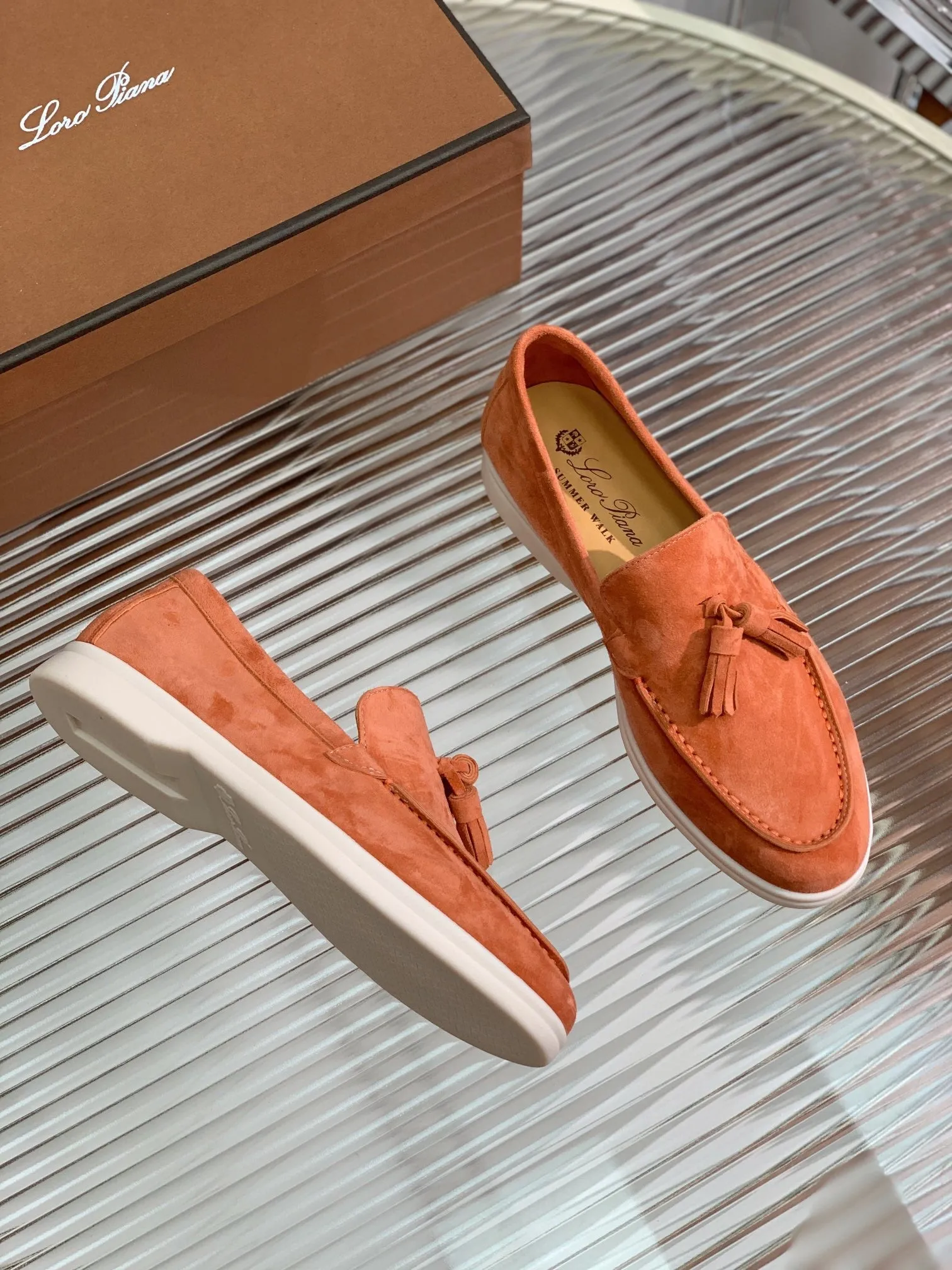 lp dot sole walk loafer brownish pink suede 1