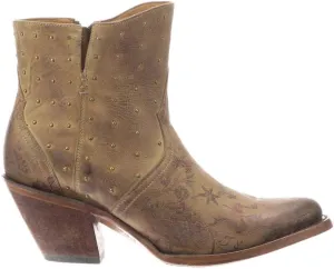 Lucchese Womens Harley Cowhide Studded Round Toe Casual Boots Ankle Mid Heel 2-3" - Black