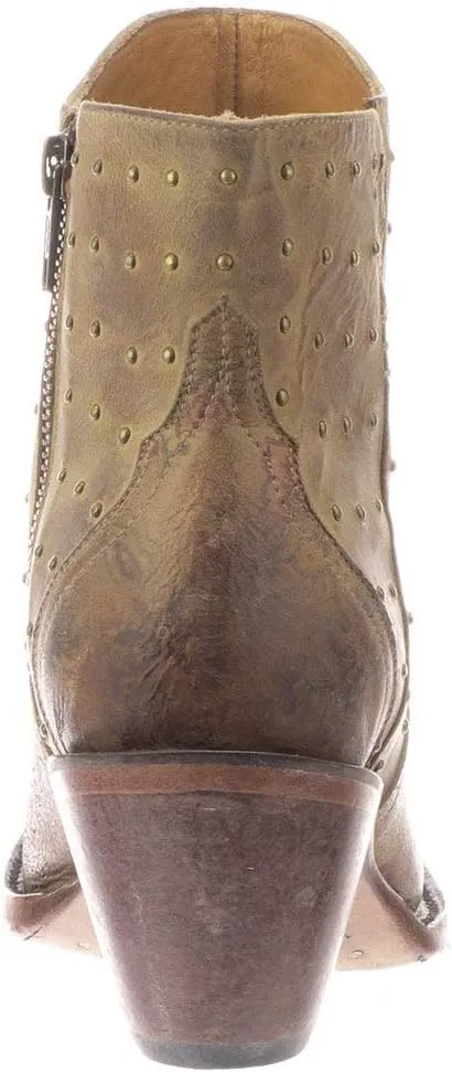 Lucchese Womens Harley Cowhide Studded Round Toe Casual Boots Ankle Mid Heel 2-3" - Black