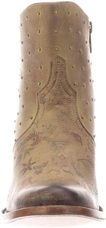 Lucchese Womens Harley Cowhide Studded Round Toe Casual Boots Ankle Mid Heel 2-3" - Black