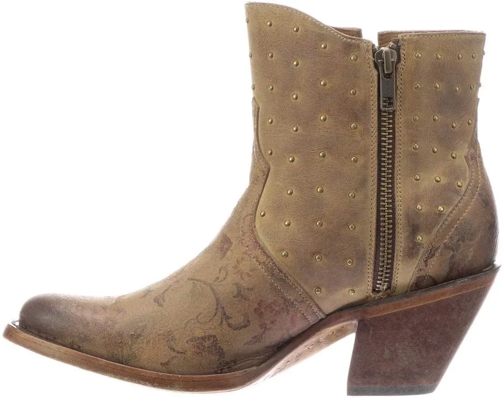 Lucchese Womens Harley Cowhide Studded Round Toe Casual Boots Ankle Mid Heel 2-3" - Black