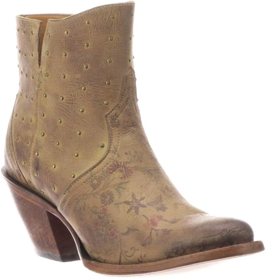 Lucchese Womens Harley Cowhide Studded Round Toe Casual Boots Ankle Mid Heel 2-3" - Black