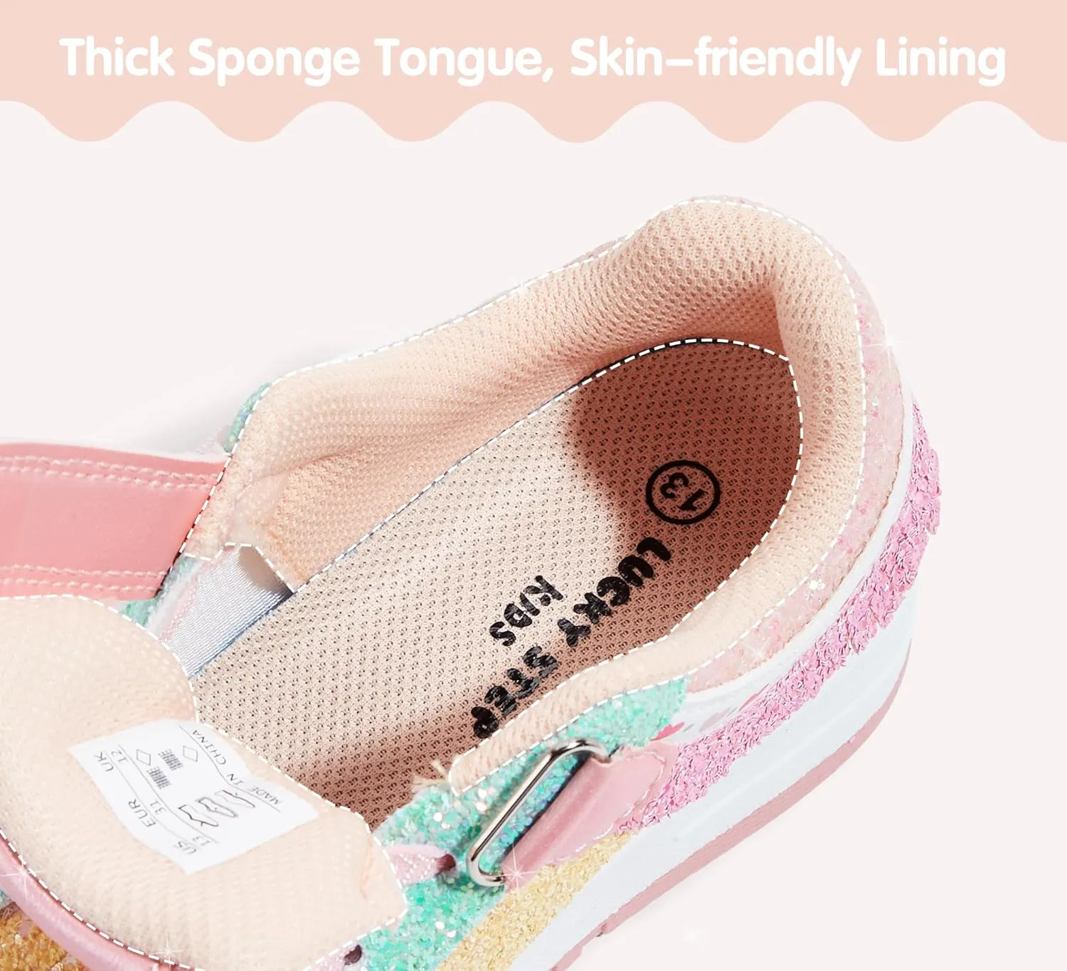 LUCKY STEP Kid's Glitter Fashion Sneakers Girls Sparkly Tennis School Slip On Shoes Walking Casual Party Dress Shoes for Toddler Children