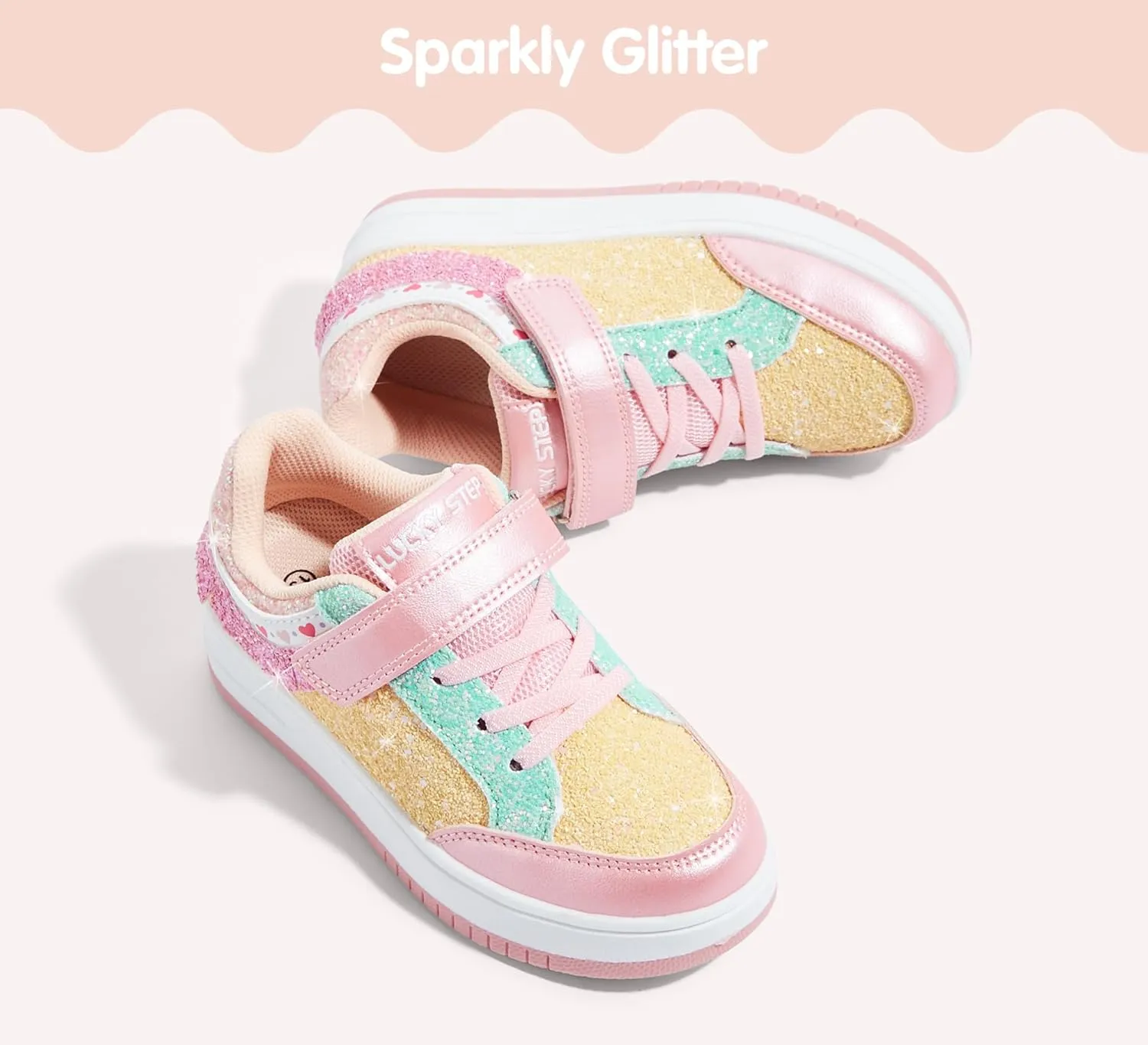 LUCKY STEP Kid's Glitter Fashion Sneakers Girls Sparkly Tennis School Slip On Shoes Walking Casual Party Dress Shoes for Toddler Children