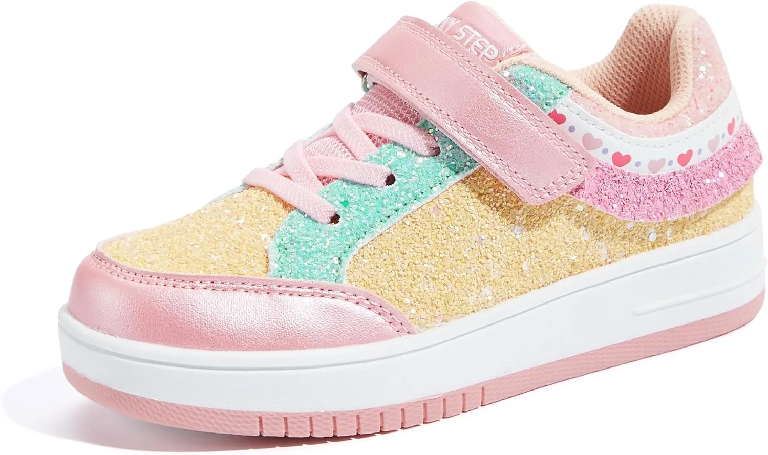LUCKY STEP Kid's Glitter Fashion Sneakers Girls Sparkly Tennis School Slip On Shoes Walking Casual Party Dress Shoes for Toddler Children