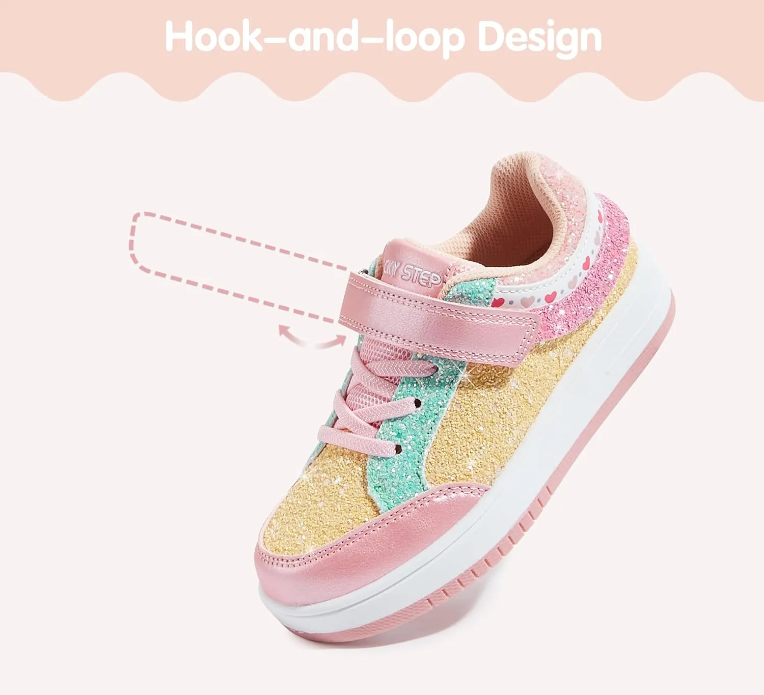 LUCKY STEP Kid's Glitter Fashion Sneakers Girls Sparkly Tennis School Slip On Shoes Walking Casual Party Dress Shoes for Toddler Children