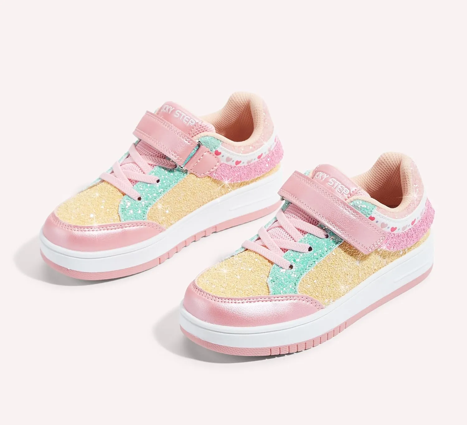 LUCKY STEP Kid's Glitter Fashion Sneakers Girls Sparkly Tennis School Slip On Shoes Walking Casual Party Dress Shoes for Toddler Children