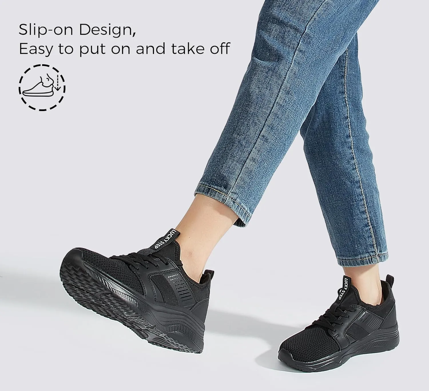 LUCKY STEP Women's Mesh Slip On Walking Shoes Platform Tennis Running Sneakers Breathable Lightweight Training Workout Athletic Gym Footwear