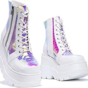Luminous PU Y2K Chunky Platform Boots   For Night Out Streetwear Rave Party   3 Inch Height Boost Glow In The Dark Ankle Booties Edgy Aesthetic Footwear