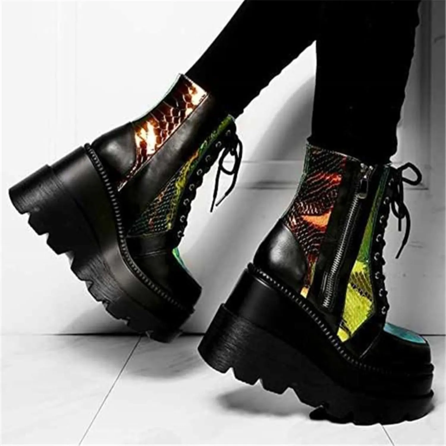 Luminous PU Y2K Chunky Platform Boots   For Night Out Streetwear Rave Party   3 Inch Height Boost Glow In The Dark Ankle Booties Edgy Aesthetic Footwear