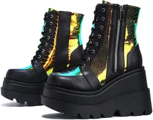Luminous PU Y2K Chunky Platform Boots   For Night Out Streetwear Rave Party   3 Inch Height Boost Glow In The Dark Ankle Booties Edgy Aesthetic Footwear