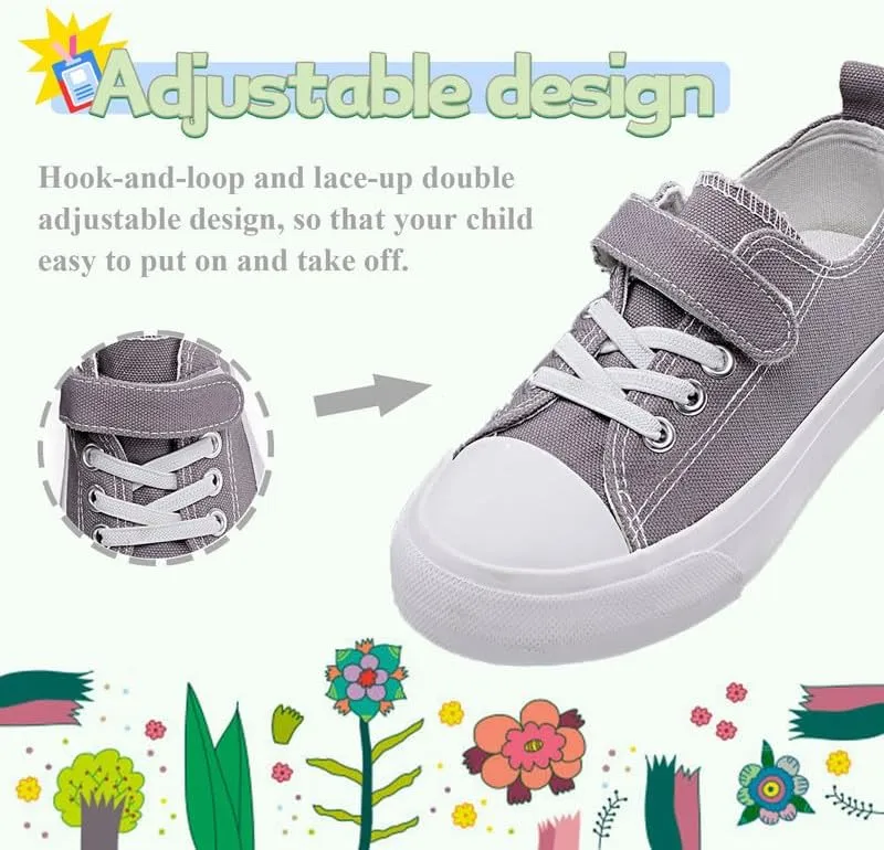 LUMUBBY Kid Shoes for Boys Girls Toddler Little Kid Canvas Low Top Sneakers Classic Adjustable Strap Lace up Shoes for Kids Breathable Lightweight