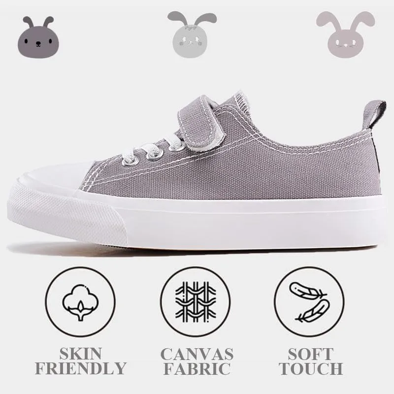 LUMUBBY Kid Shoes for Boys Girls Toddler Little Kid Canvas Low Top Sneakers Classic Adjustable Strap Lace up Shoes for Kids Breathable Lightweight