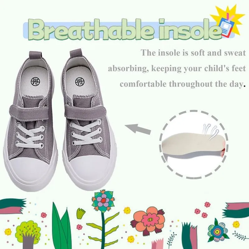 LUMUBBY Kid Shoes for Boys Girls Toddler Little Kid Canvas Low Top Sneakers Classic Adjustable Strap Lace up Shoes for Kids Breathable Lightweight