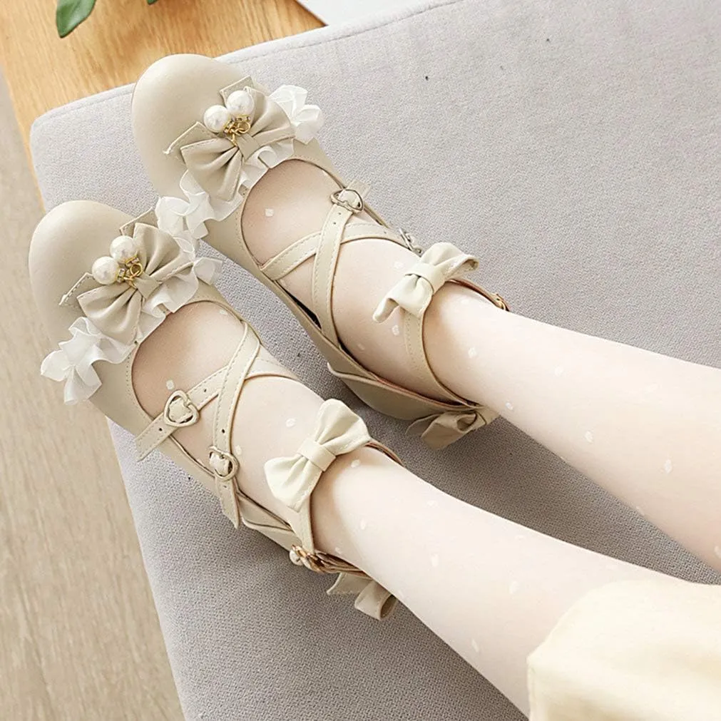 LUXMAX Women Mary Jane Shoes Rockabilly Flats Lace Pumps with Bow