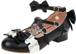 LUXMAX Women Mary Jane Shoes Rockabilly Flats Lace Pumps with Bow