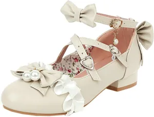 LUXMAX Women Mary Jane Shoes Rockabilly Flats Lace Pumps with Bow