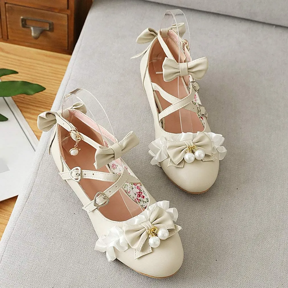 LUXMAX Women Mary Jane Shoes Rockabilly Flats Lace Pumps with Bow