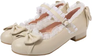 LUXMAX Women Mary Jane Shoes Rockabilly Flats Lace Pumps with Bow