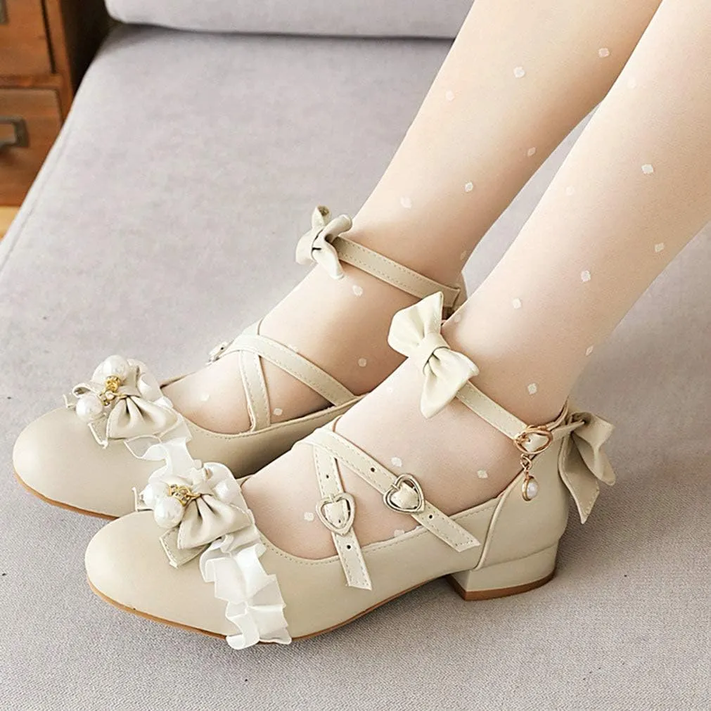 LUXMAX Women Mary Jane Shoes Rockabilly Flats Lace Pumps with Bow