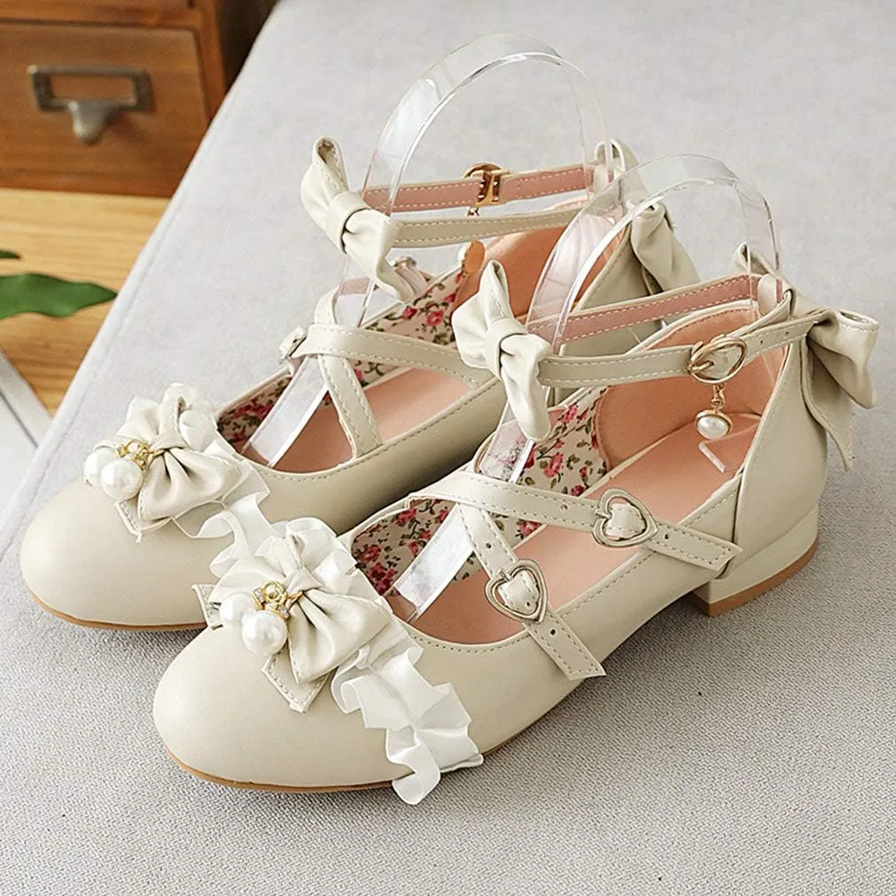 LUXMAX Women Mary Jane Shoes Rockabilly Flats Lace Pumps with Bow