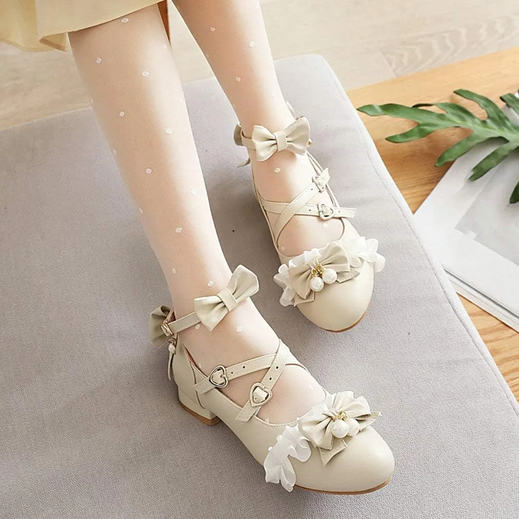 LUXMAX Women Mary Jane Shoes Rockabilly Flats Lace Pumps with Bow