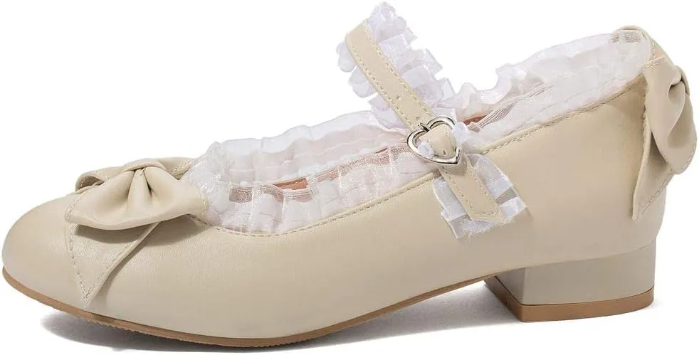 LUXMAX Women Mary Jane Shoes Rockabilly Flats Lace Pumps with Bow