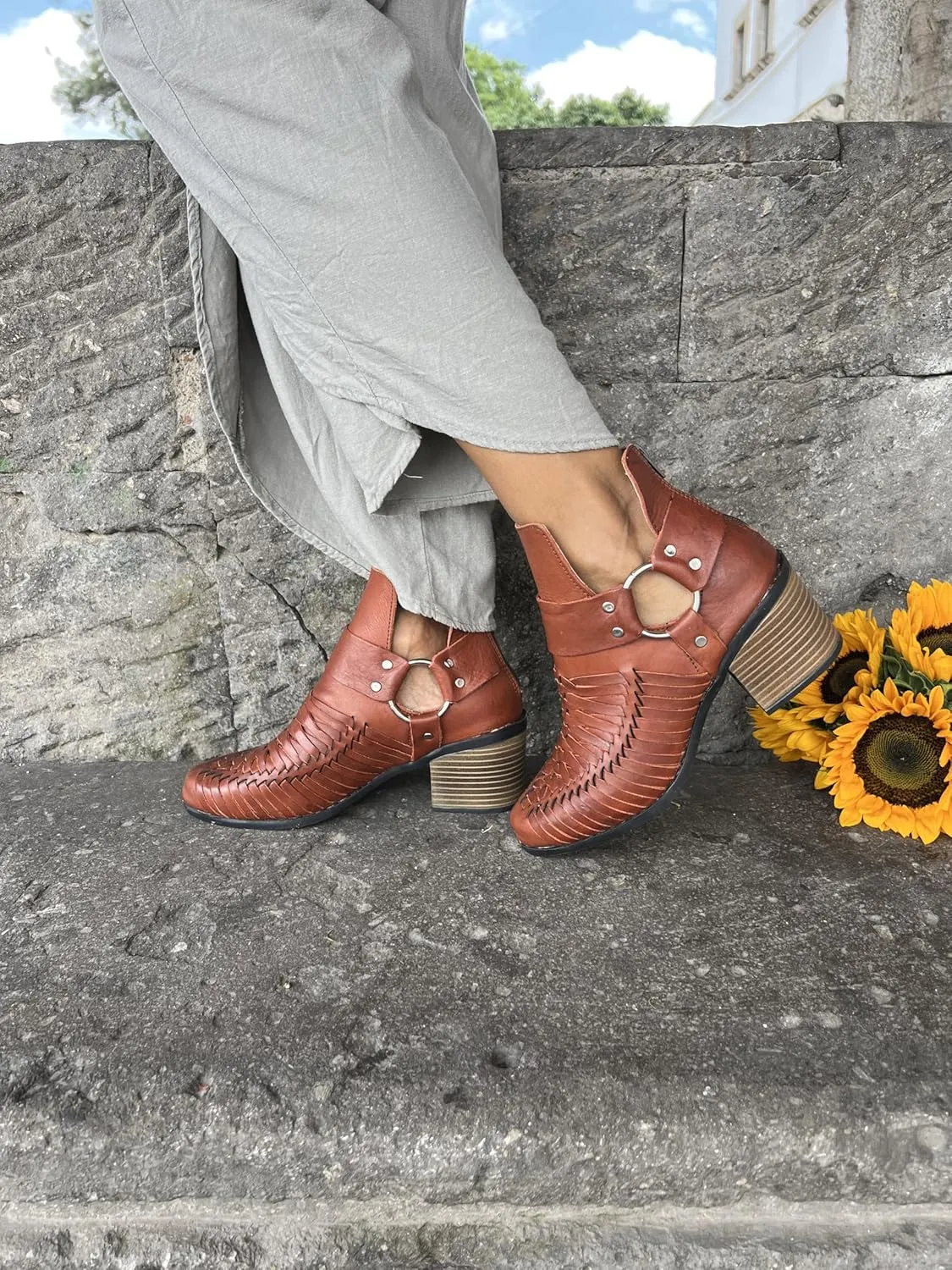 Macarena Collection Women's Handcrafted Leather Ankle Boots - Genuine Leather - Made in Mexico - Available in Black and Tan Model 6230