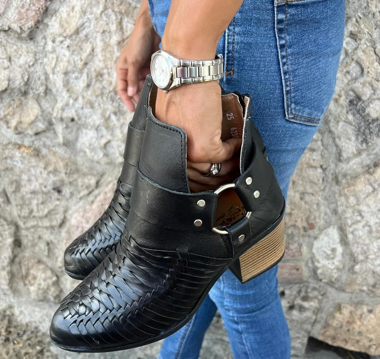 Macarena Collection Women's Handcrafted Leather Ankle Boots - Genuine Leather - Made in Mexico - Available in Black and Tan Model 6230