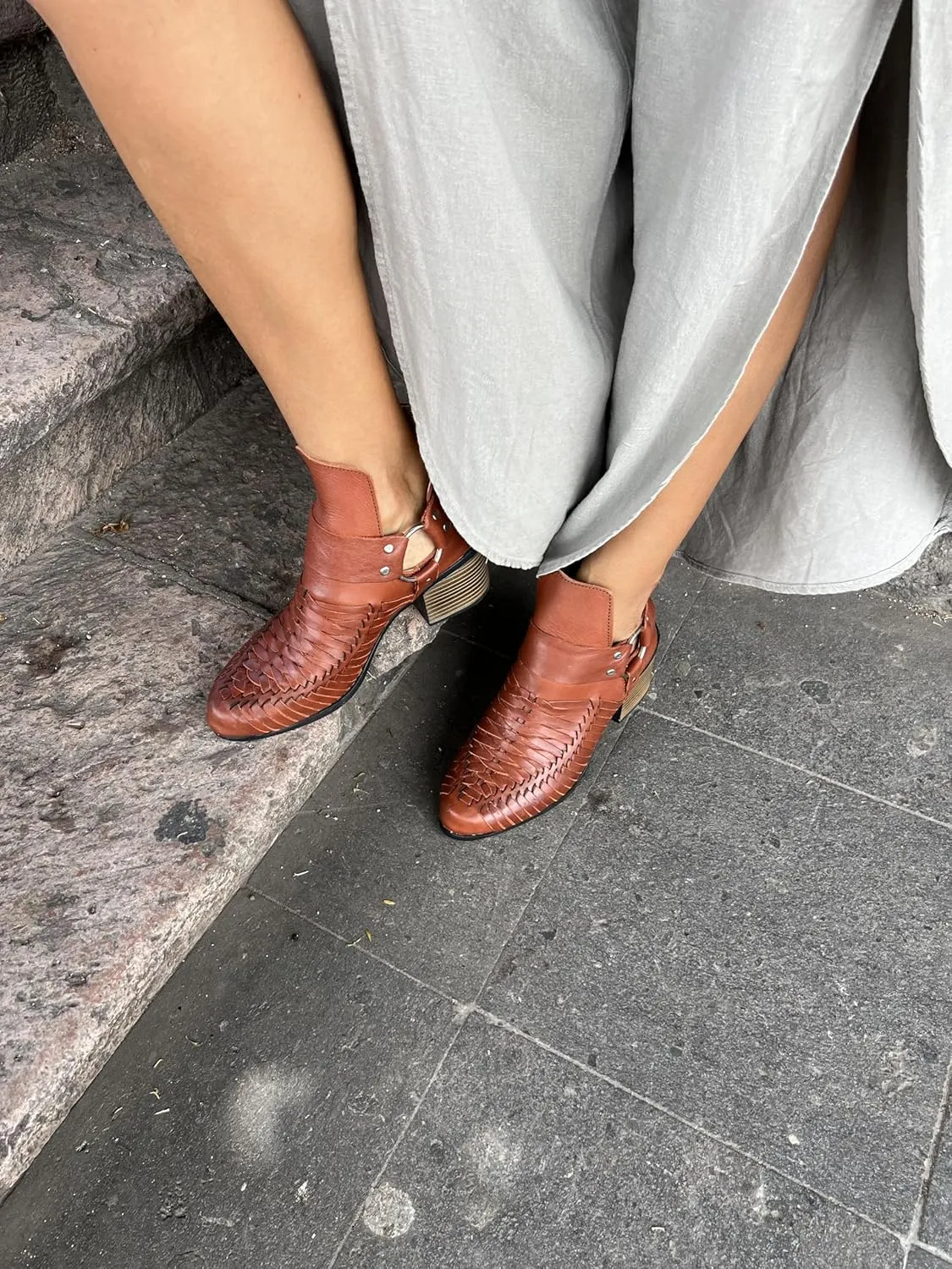 Macarena Collection Women's Handcrafted Leather Ankle Boots - Genuine Leather - Made in Mexico - Available in Black and Tan Model 6230