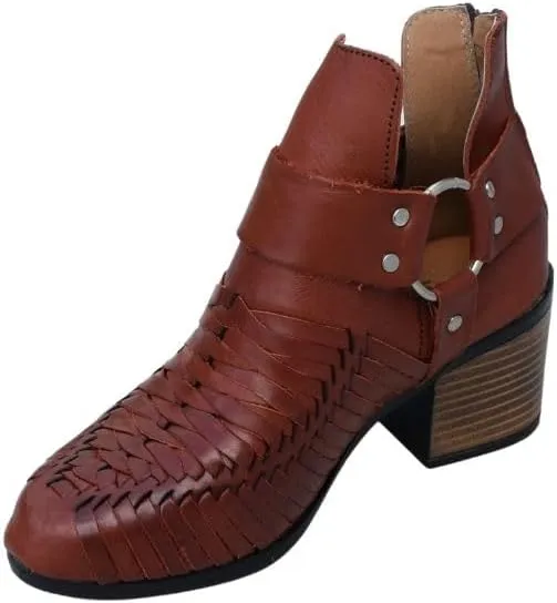 Macarena Collection Women's Handcrafted Leather Ankle Boots - Genuine Leather - Made in Mexico - Available in Black and Tan Model 6230