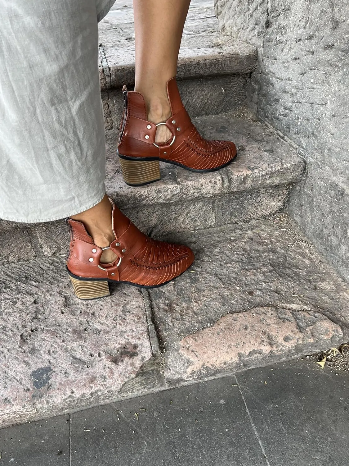 Macarena Collection Women's Handcrafted Leather Ankle Boots - Genuine Leather - Made in Mexico - Available in Black and Tan Model 6230