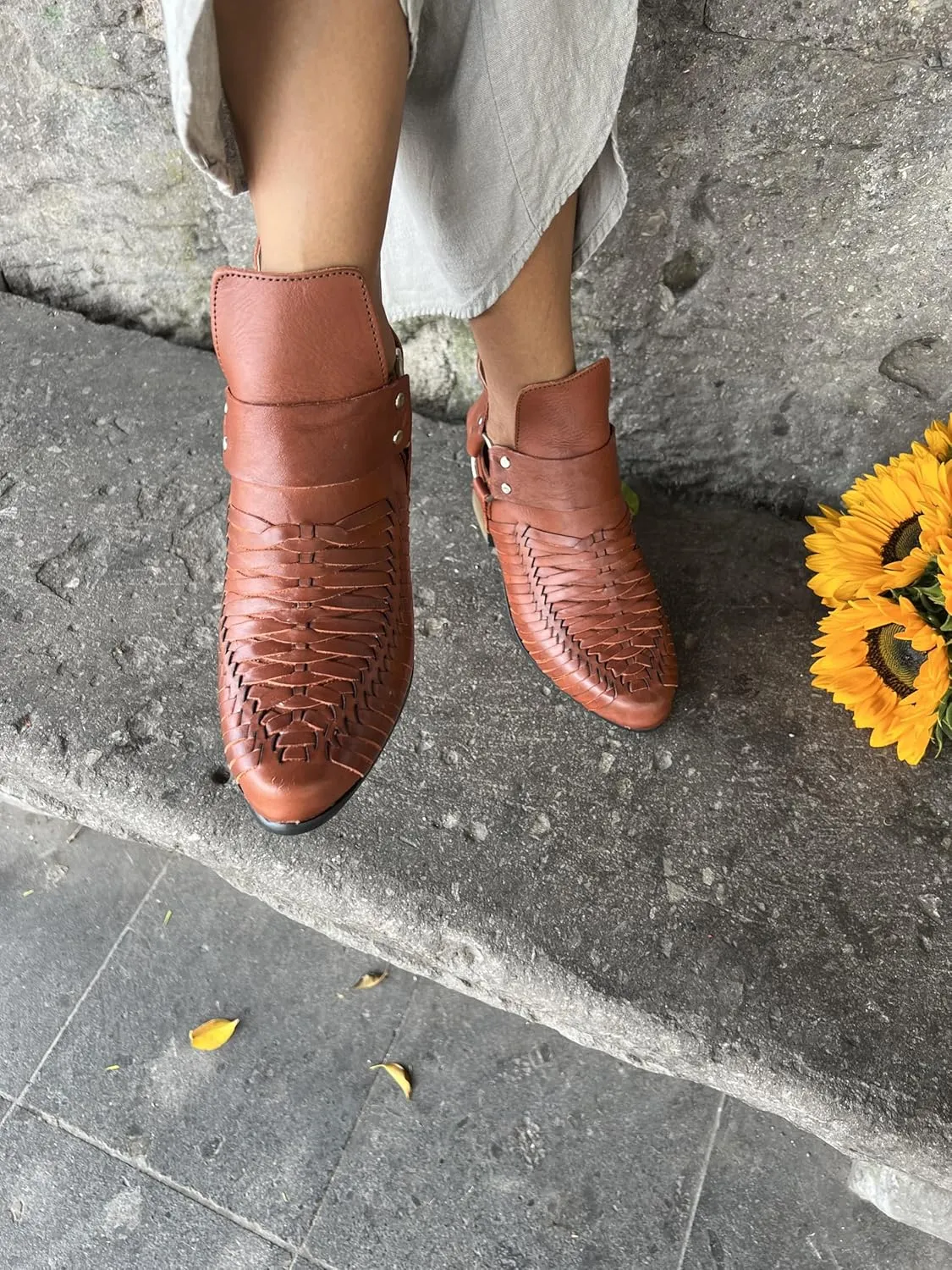 Macarena Collection Women's Handcrafted Leather Ankle Boots - Genuine Leather - Made in Mexico - Available in Black and Tan Model 6230