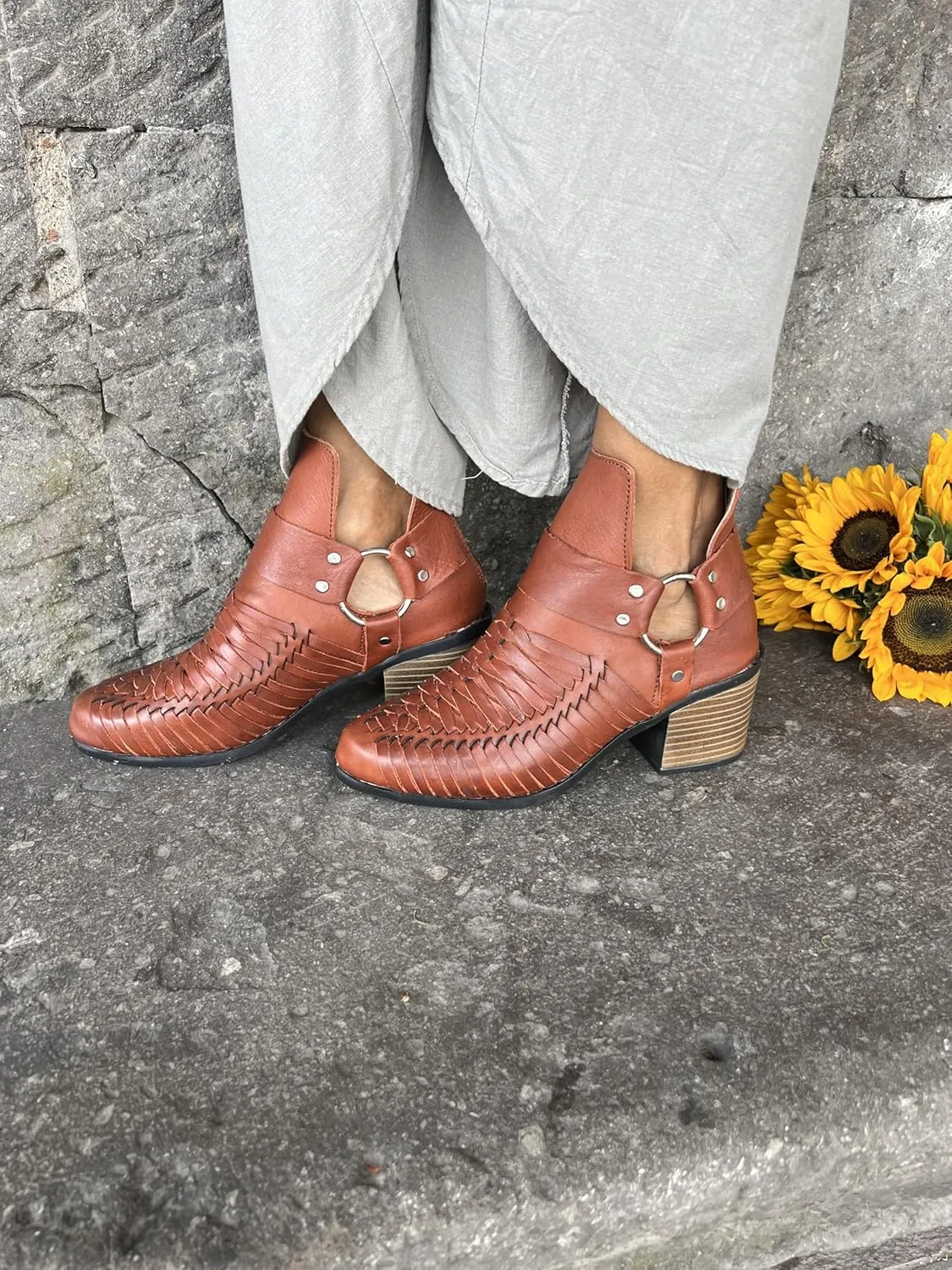 Macarena Collection Women's Handcrafted Leather Ankle Boots - Genuine Leather - Made in Mexico - Available in Black and Tan Model 6230