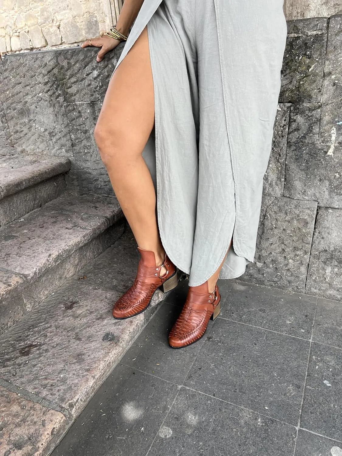 Macarena Collection Women's Handcrafted Leather Ankle Boots - Genuine Leather - Made in Mexico - Available in Black and Tan Model 6230