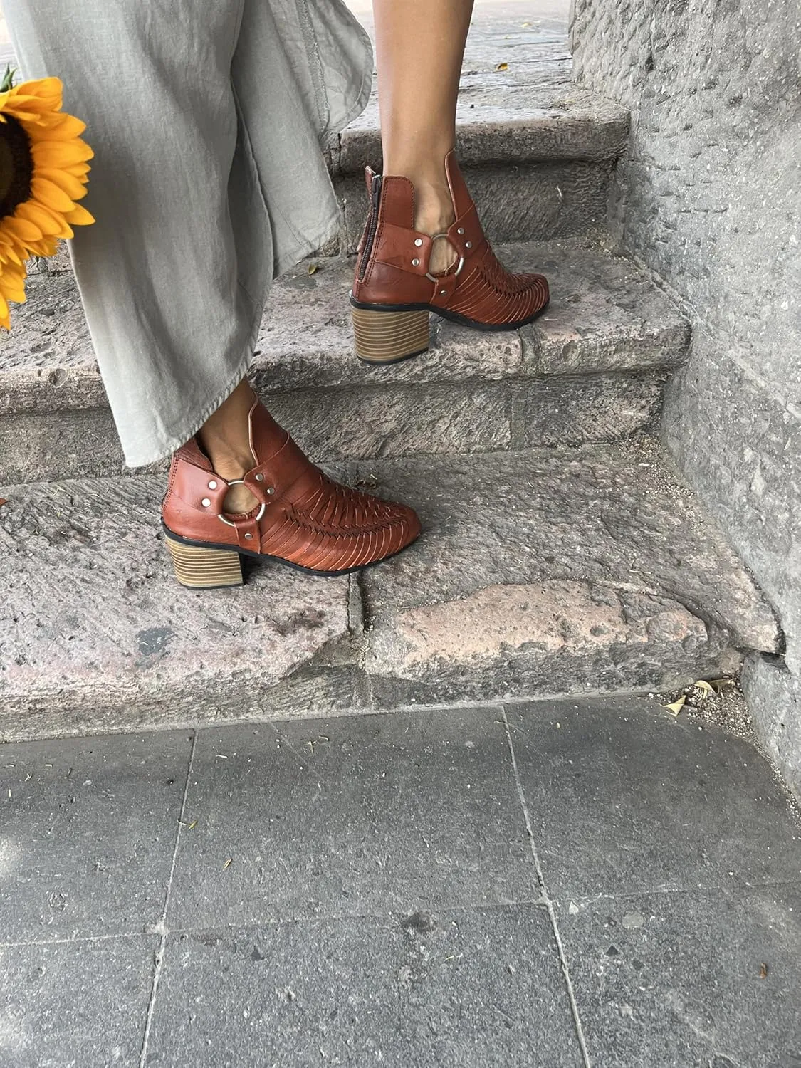 Macarena Collection Women's Handcrafted Leather Ankle Boots - Genuine Leather - Made in Mexico - Available in Black and Tan Model 6230